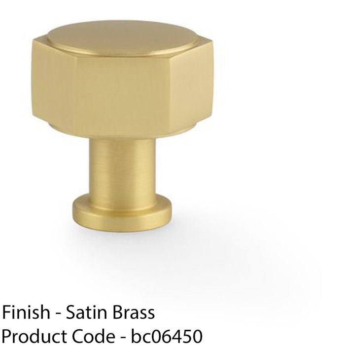 Industrial Hex Cabinet Door Knob - 33mm Satin Brass Cupboard Pull Handle 1