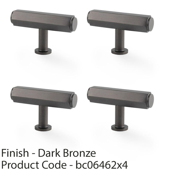 4 PACK Industrial Hex T Bar Cabinet Door Knob 55mmx38mm Dark Bronze Pull Handle 1