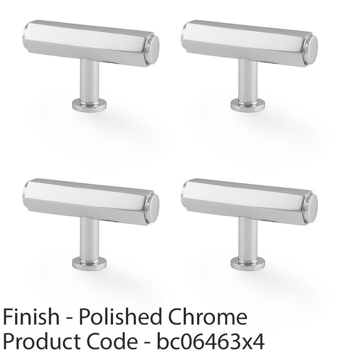 4 PACK Industrial Hex T Bar Door Knob 55mm x 38mm Polished Chrome Pull Handle 1
