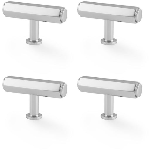 4 PACK Industrial Hex T Bar Door Knob 55mm x 38mm Polished Chrome Pull Handle