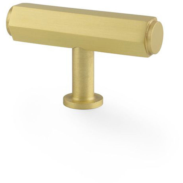 Industrial Hex T Bar Cabinet Door Knob - 55mm x 38mm - Satin Brass Pull Handle