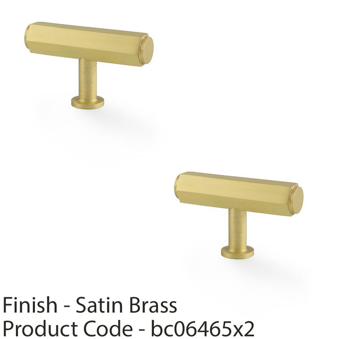 2 PACK Industrial Hex T Bar Cabinet Door Knob 55mmx38mm Satin Brass Pull Handle 1