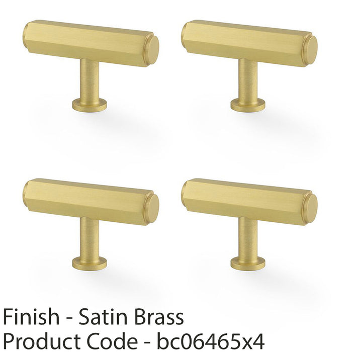 4 PACK Industrial Hex T Bar Cabinet Door Knob 55mmx38mm Satin Brass Pull Handle 1