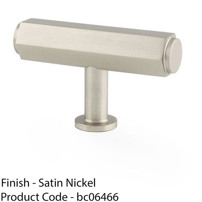 Industrial Hex T Bar Cabinet Door Knob - 55mm x 38mm - Satin Nickel Pull Handle 1