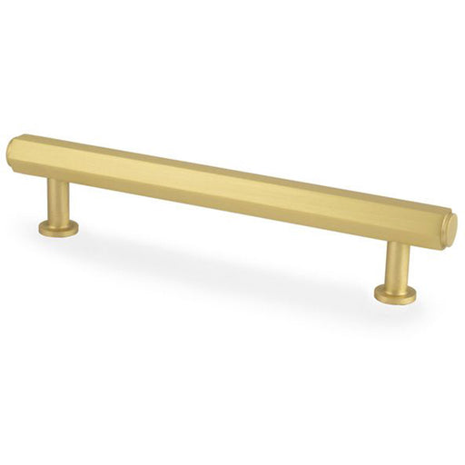 Industrial Hex T Bar Pull Handle - Satin Brass 128mm Centres Kitchen Cabinet