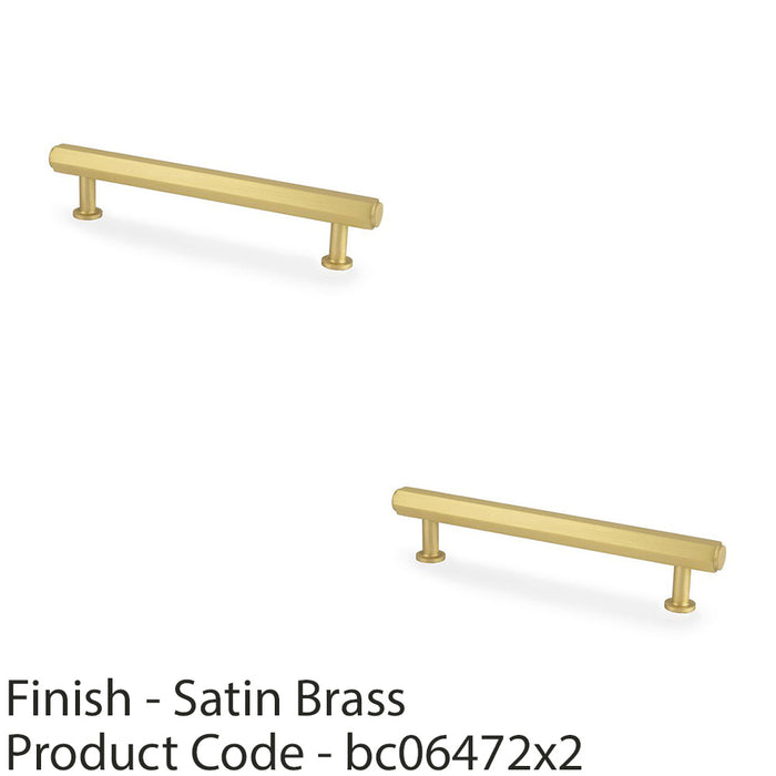 2x Industrial Hex T Bar Pull Handle Satin Brass 128mm Centres Kitchen Cabinet 1