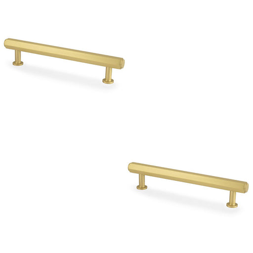 2x Industrial Hex T Bar Pull Handle Satin Brass 128mm Centres Kitchen Cabinet