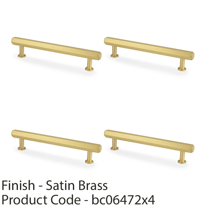 4x Industrial Hex T Bar Pull Handle Satin Brass 128mm Centres Kitchen Cabinet 1
