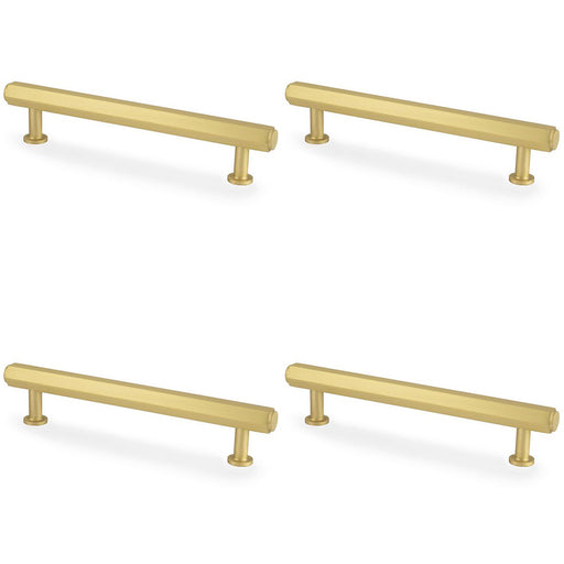 4x Industrial Hex T Bar Pull Handle Satin Brass 128mm Centres Kitchen Cabinet