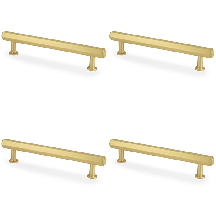 4x Industrial Hex T Bar Pull Handle Satin Brass 128mm Centres Kitchen Cabinet