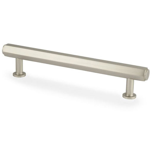 Industrial Hex T Bar Pull Handle - Satin Nickel 128mm Centres Kitchen Cabinet
