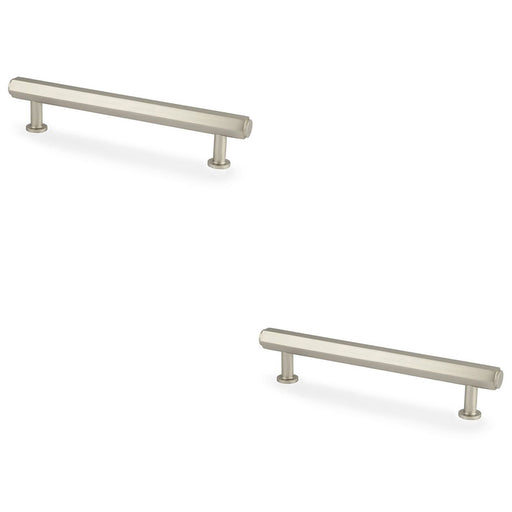 2x Industrial Hex T Bar Pull Handle Satin Nickel 128mm Centres Kitchen Cabinet