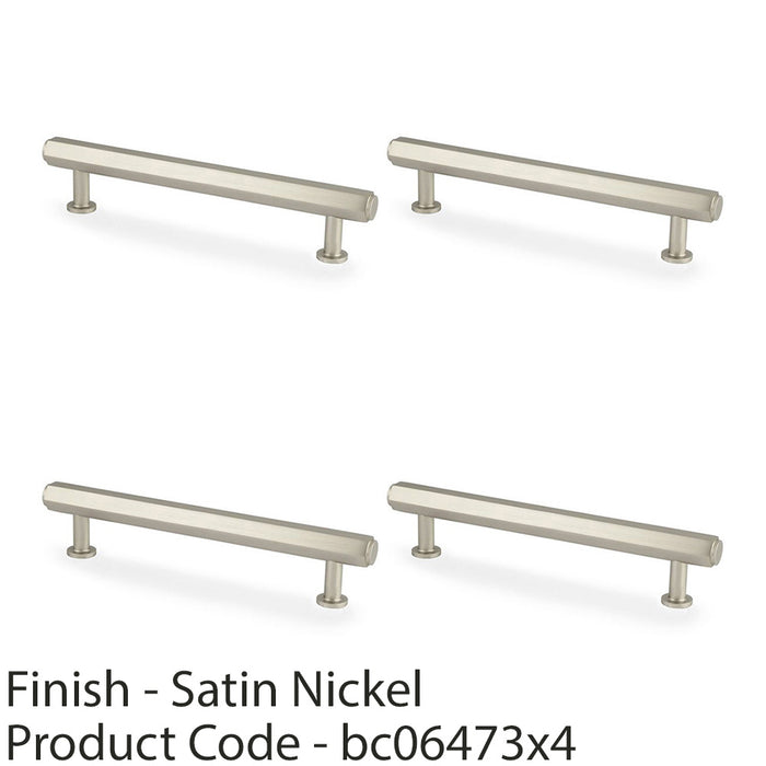 4x Industrial Hex T Bar Pull Handle Satin Nickel 128mm Centres Kitchen Cabinet 1