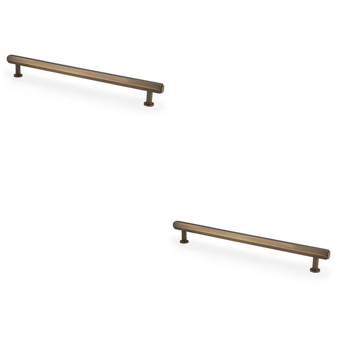 2 PACK Industrial Hex T Bar Pull Handle Antique Brass 224mm Centres Kitchen