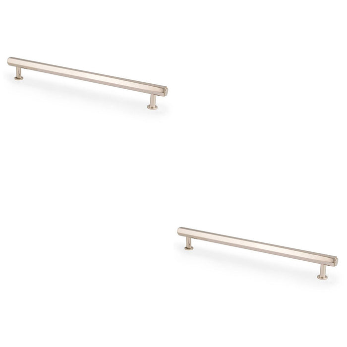 2 PACK Industrial Hex T Bar Pull Handle Polished Nickel 224mm Centres Cabinet