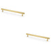 2x Industrial Hex T Bar Pull Handle Satin Brass 224mm Centres Kitchen Cabinet