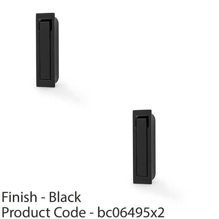 2 PACK Flush Sliding Pocket Door Pull Handle Matt Black 70mm x 19mm Finger Edge 1