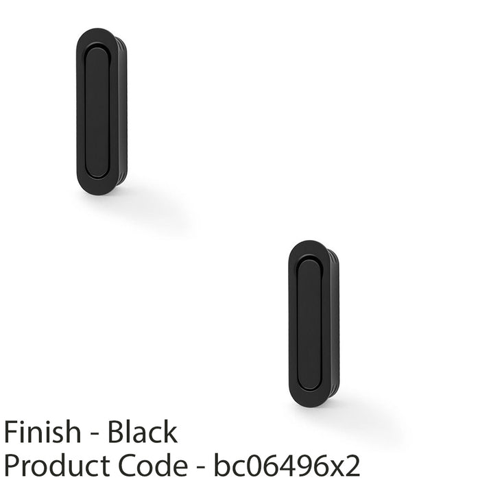 2 PACK Flush Sliding Pocket Door Pull Handle Matt Black 70mm x 19mm Radius Edge 1