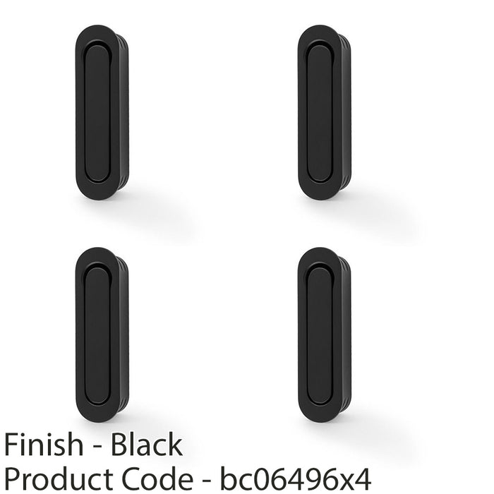 4 PACK Flush Sliding Pocket Door Pull Handle Matt Black 70mm x 19mm Radius Edge 1
