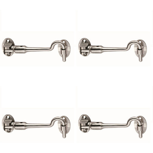 4 PACK Silent Pattern Cabin Hook & Eye Bright Stainless Steel 100mm Arm Hatch