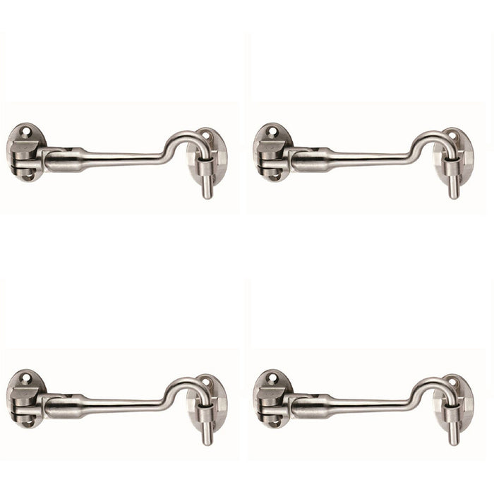 4 PACK Silent Pattern Cabin Hook & Eye Bright Stainless Steel 100mm Arm Hatch