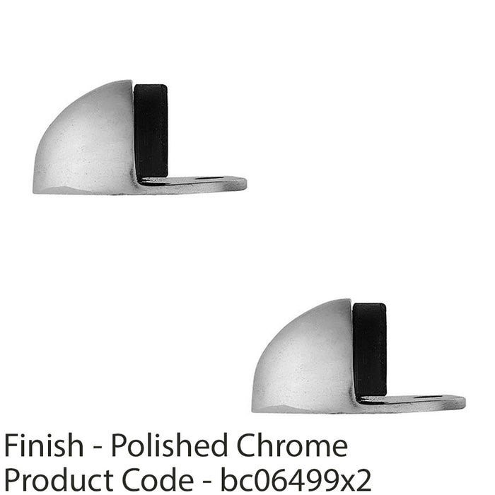 2 PACK Rubber Tip Floor Mounted Oval Doorstop 45x26mm Polished Chrome Half Moon 1