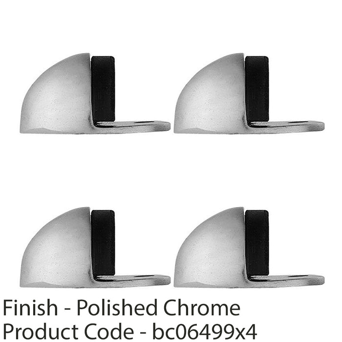 4 PACK Rubber Tip Floor Mounted Oval Doorstop 45x26mm Polished Chrome Half Moon 1