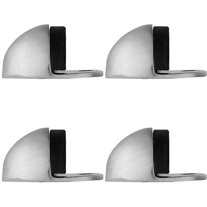 4 PACK Rubber Tip Floor Mounted Oval Doorstop 45x26mm Polished Chrome Half Moon