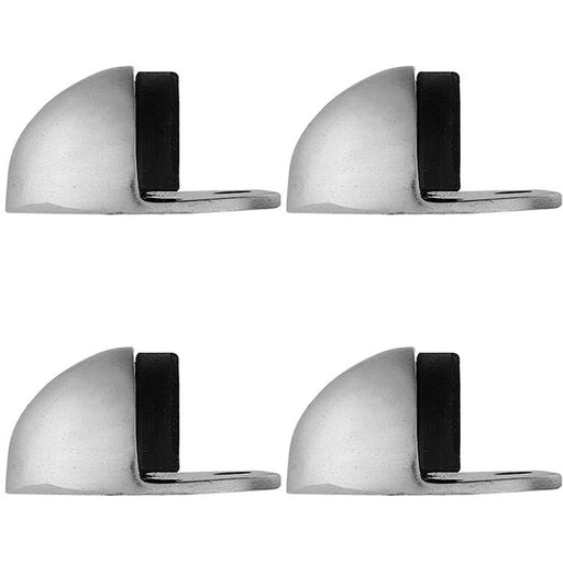 4 PACK Rubber Tip Floor Mounted Oval Doorstop 45x26mm Satin Chrome Half Moon