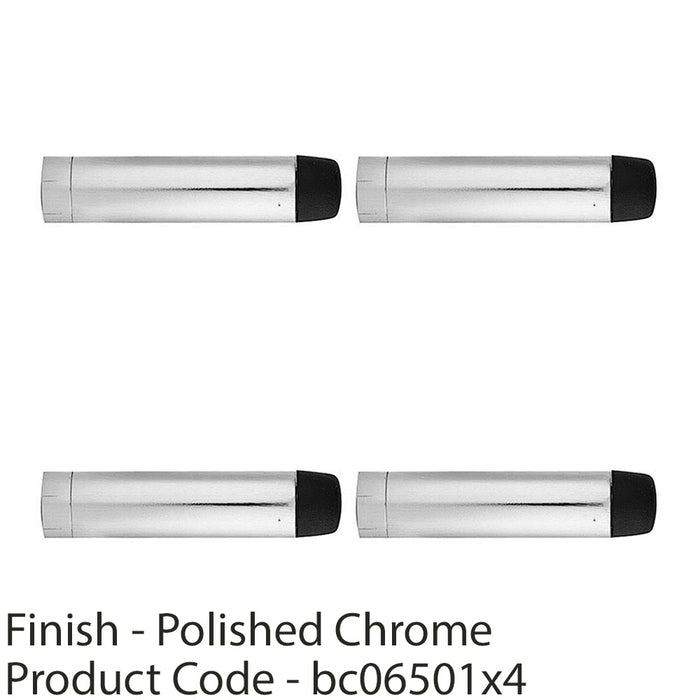 4 PACK Rubber Tip Smooth Wall Mounted Doorstop Chrome 71mm Cylinder Door Stopper 1