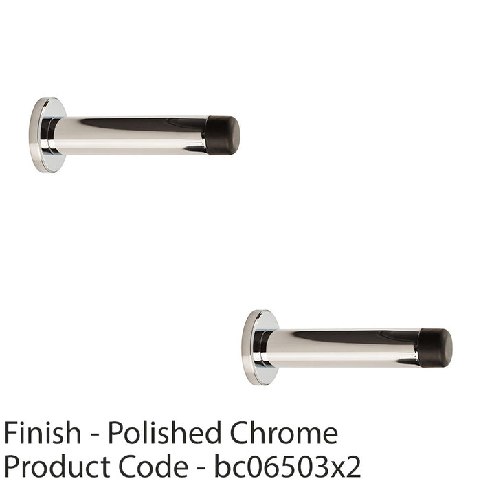 2 PACK Rubber Tip Smooth Wall Mounted Doorstop Chrome 83mm Cylinder Door Stopper 1