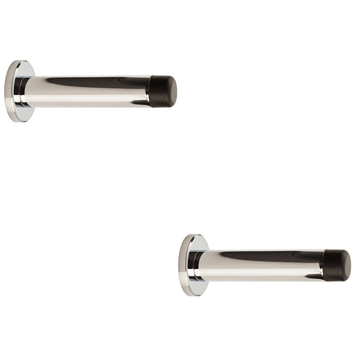 2 PACK Rubber Tip Smooth Wall Mounted Doorstop Chrome 83mm Cylinder Door Stopper