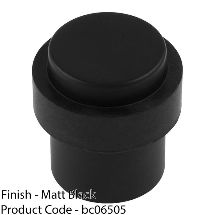 Rubber Tip Pedestall Floor Mounted Doorstop - Matt Black 35mm Dia Round Door 1