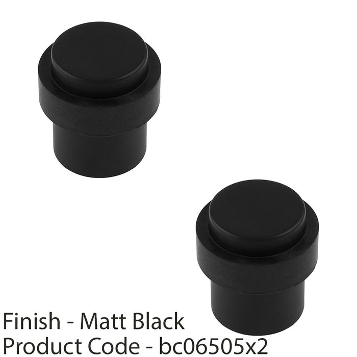 2x Rubber Tip Pedestall Floor Mounted Doorstop Matt Black 35mm Dia Round Door 1