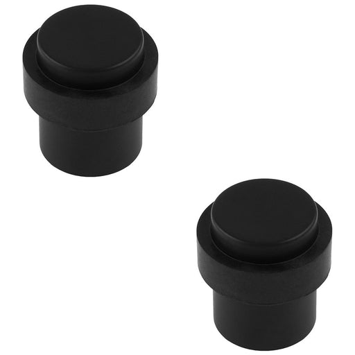 2x Rubber Tip Pedestall Floor Mounted Doorstop Matt Black 35mm Dia Round Door