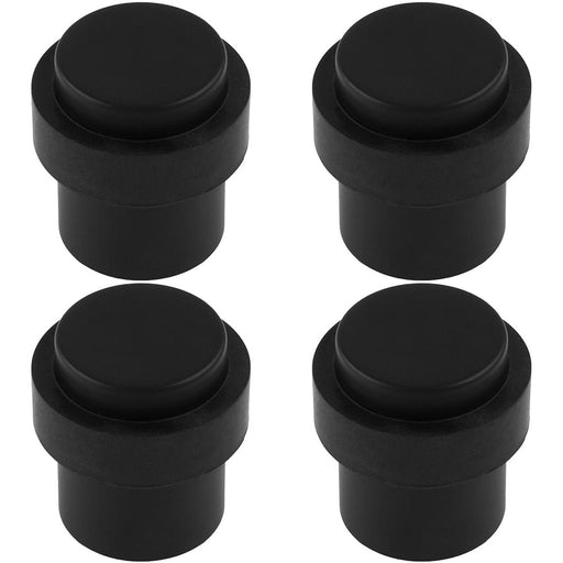 4x Rubber Tip Pedestall Floor Mounted Doorstop Matt Black 35mm Dia Round Door