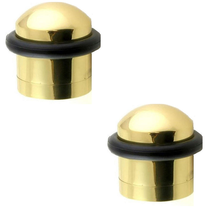 2 PACK Rubber Tip Dome Top Floor Mounted Doorstop Polished Brass 38mm Round Door