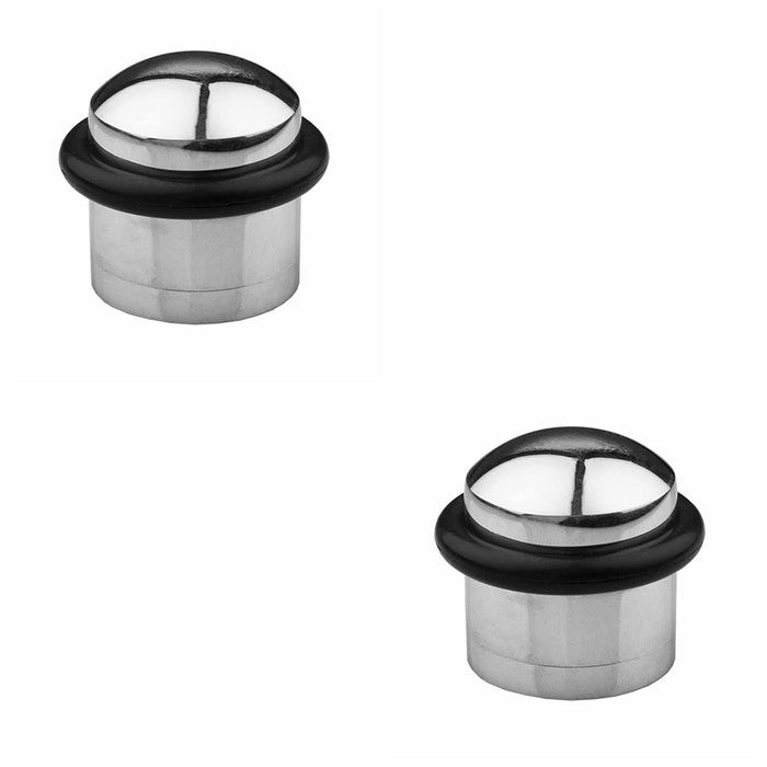 2 PACK Rubber Tip Dome Floor Mounted Doorstop Polished Chrome 38mm Round Door