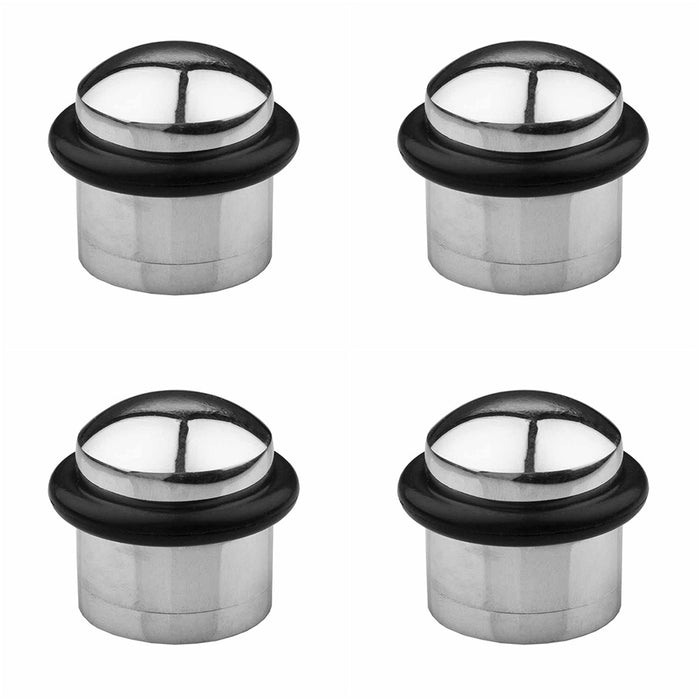 4 PACK Rubber Tip Dome Floor Mounted Doorstop Polished Chrome 38mm Round Door