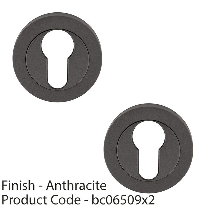 2 PACK Screwless Round EURO Profile Escutcheon Anthracite 50mm Door Key Plate 1
