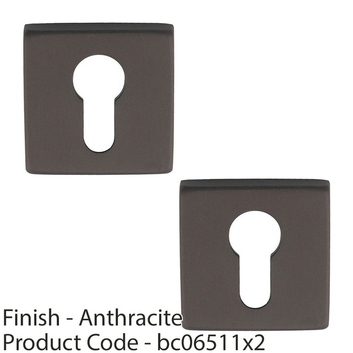 2 PACK Screwless Square EURO Profile Escutcheon Anthracite 50mm Door Key Plate 1