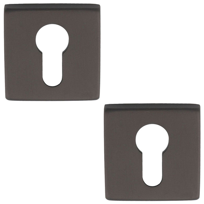2 PACK Screwless Square EURO Profile Escutcheon Anthracite 50mm Door Key Plate