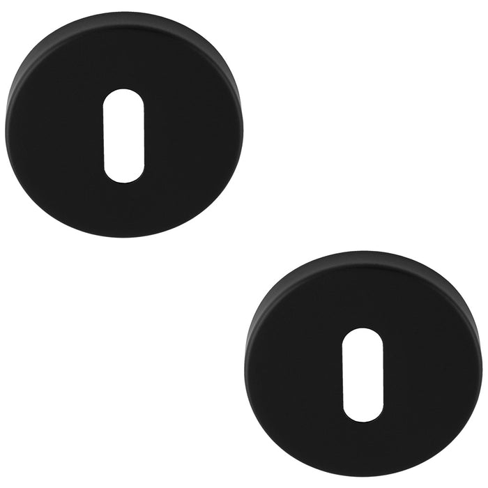 2 PACK Screwless Round Standard Lock Profile Escutcheon Matt Black 52mm Door Key