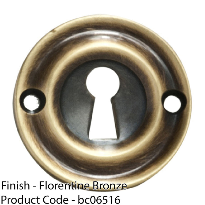 Round Standard Lock Profile Escutcheon - Florentine Bronze - 42mm Door Key Plate 1