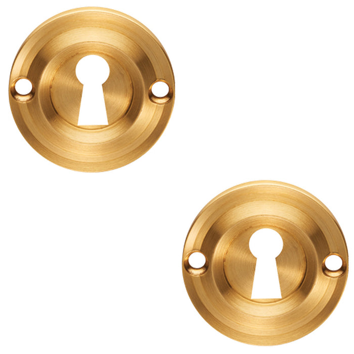 2 PACK Round Standard Lock Profile Escutcheon Satin Brass 42mm Door Key Plate