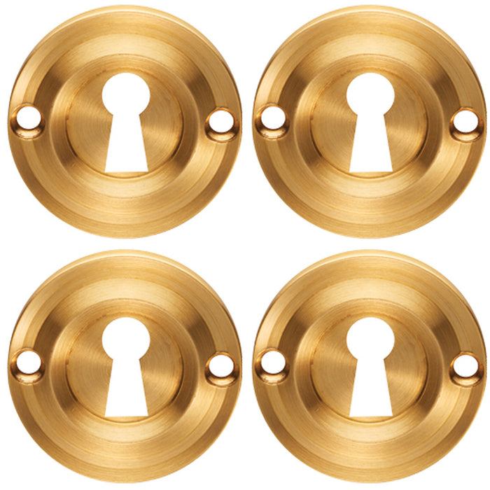 4 PACK Round Standard Lock Profile Escutcheon Satin Brass 42mm Door Key Plate