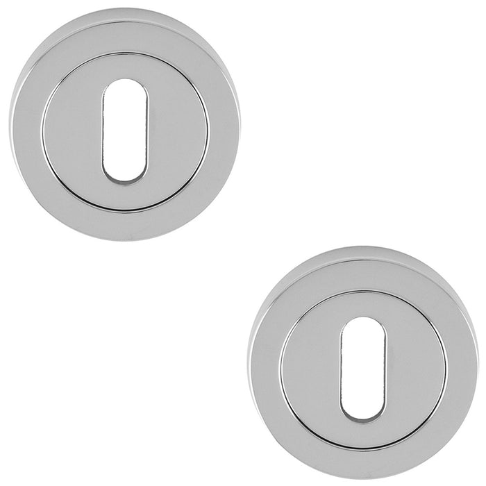 2x Screwless Round EURO Profile Escutcheon Polished Chrome 50mm Key Door Plate