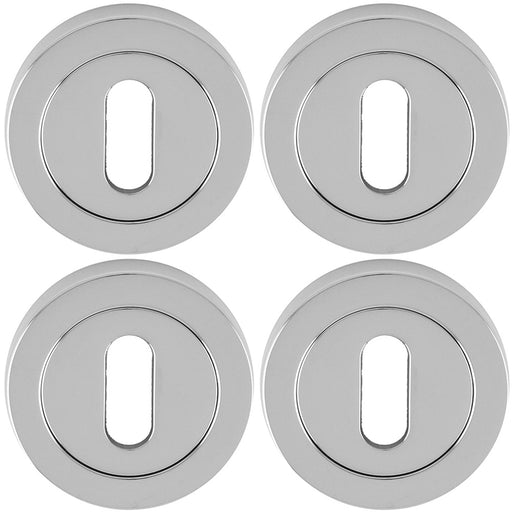 4x Screwless Round EURO Profile Escutcheon Polished Chrome 50mm Key Door Plate