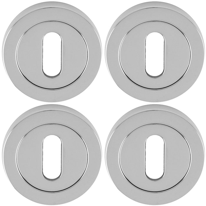 4x Screwless Round EURO Profile Escutcheon Polished Chrome 50mm Key Door Plate