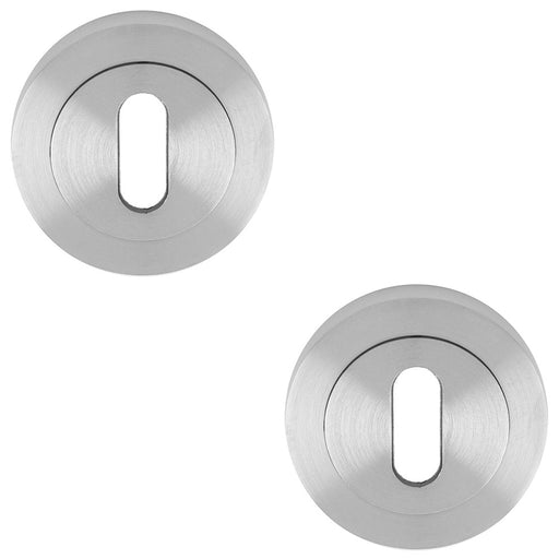 2 PACK Screwless Round EURO Profile Escutcheon Satin Chrome 50mm Key Door Plate